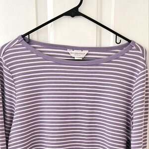 NWT Christopher & Banks Long Sleeve  Lavender & White top Petite Large